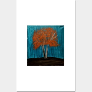 Silver tree with copper leaves in a storm Posters and Art